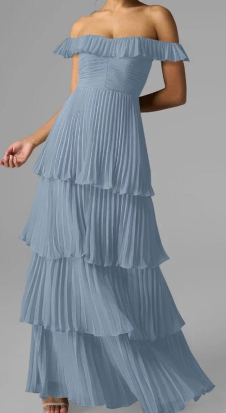 AW BRIDAL sz 2 XS light dusty blue chiffon Neve bridesmaid maxi dress NEW B55